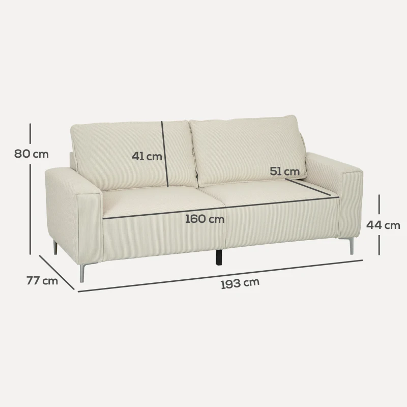 HOMCOM Modernes 3-Sitzer-Sofa, Weiche Couch mit Rückenkissen, Polstersofa für Wohnzimmer, Schlafzimmer, Homeoffice, Cremeweiß(m-3)