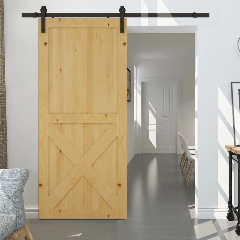 HOMCOM 200cm Binario per Porta Scorrevole Kit Accessori con Binario e Rulli Portata 100kg Acciaio al Carbonio 200×4×0.6cm