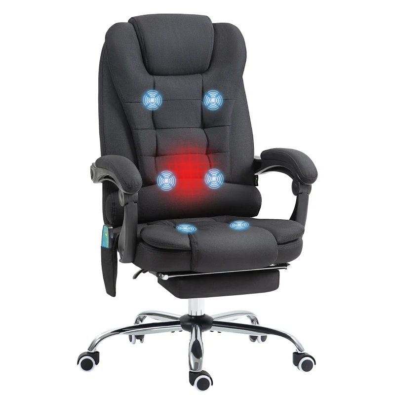 Vinsetto Bureaustoel met Massage- en Verwarmingsfunctie, Ergonomisch, Hoogteverstelbaar, Zwart(m-10)