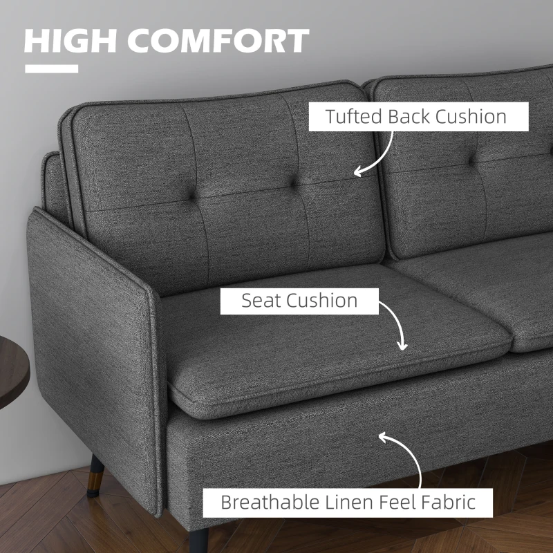 HOMCOM Modern Two Seater Sofa, Button Tufted Loveseat with Cushions and Steel Legs for Living Room, Guest Room, Dark Grey