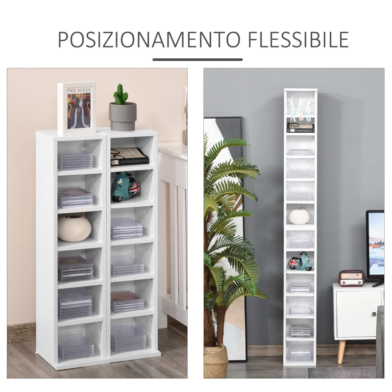 HOMCOM Set 2 Librerie Scaffale porta CD e DVD a 12 Ripiani Totali per 204 CD, in Legno, 21x22.5x88.5 cm, Bianco