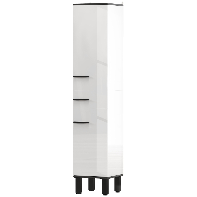 HOMCOM Coluna Casa de Banho Armário Alto Casa de Banho com Gaveta 2 Portas e Prateleiras Ajustáveis 34x34x170 cm Branco