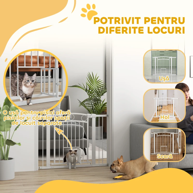 PawHut Bariera Siguranta cu Usa Pisici – 76-104cm
