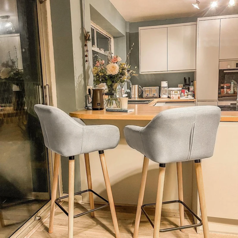 HOMCOM Linen Upholstered Set Of 2 Home Bar Stools Beige(m-8)
