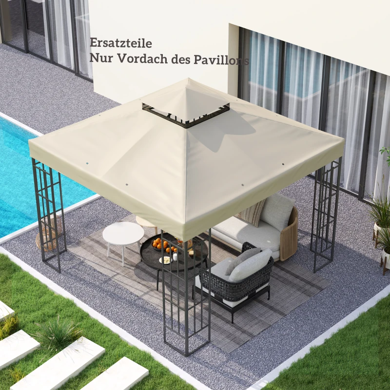 Outsunny 3 x 3 m Vervangdak voor Paviljoen, Paviljoen-vervangzeil met Regenafvoer-Gaten, UPF30+, Zonbescherming, Crèmewit