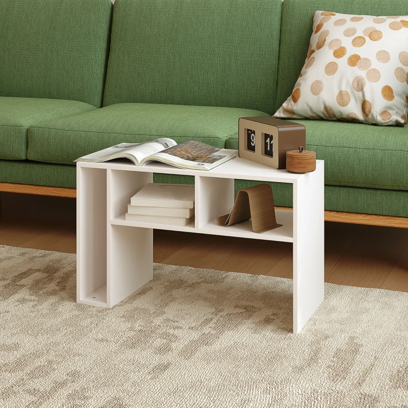 HOMCOM Bijzettafel, C-vormige Serveerwagen, 4 Wielen, 3 Vakken, 40 x 30 x 69 cm, Wit