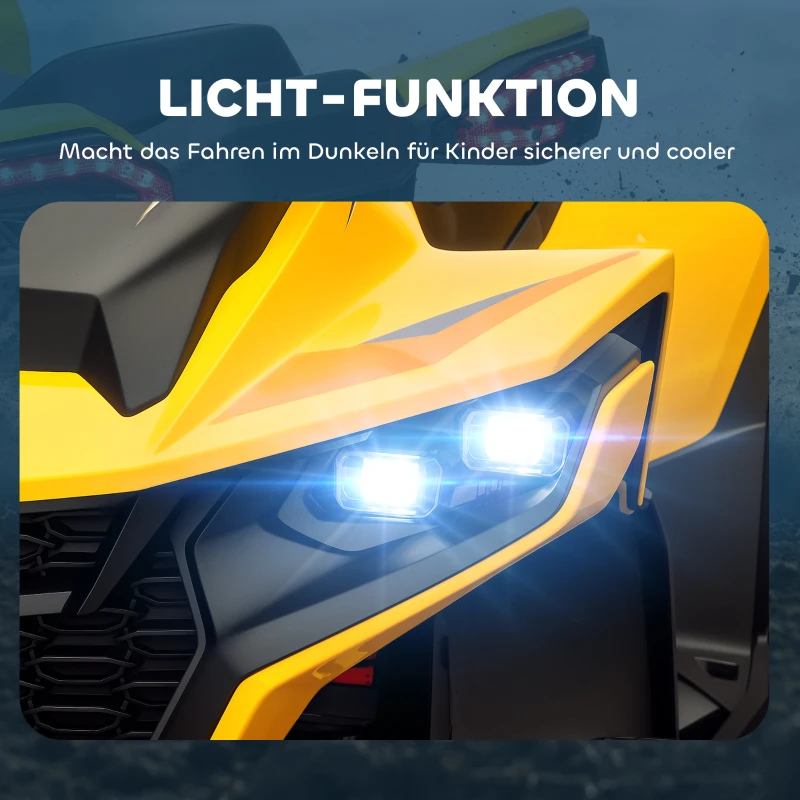 AIYAPLAY Elektrische Kinderquad, 3-6 km/u, LED-licht, Muziek, USB, 3-8 Jaar, Geel