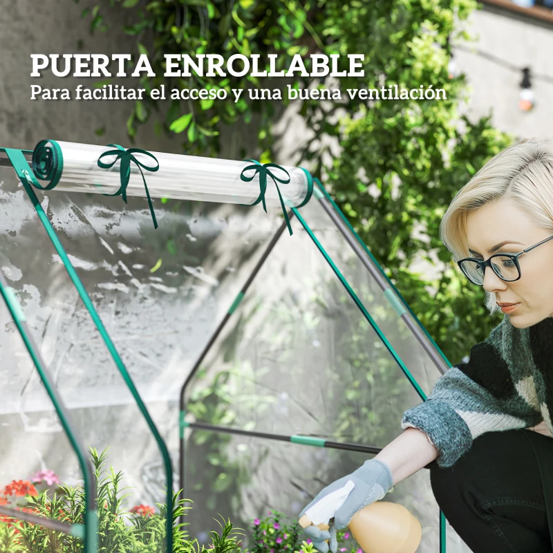 Outsunny Invernadero de Exterior con Puerta con Cremallera Base Impermeable y Marco de Acero 90x90x105 cm Transparente