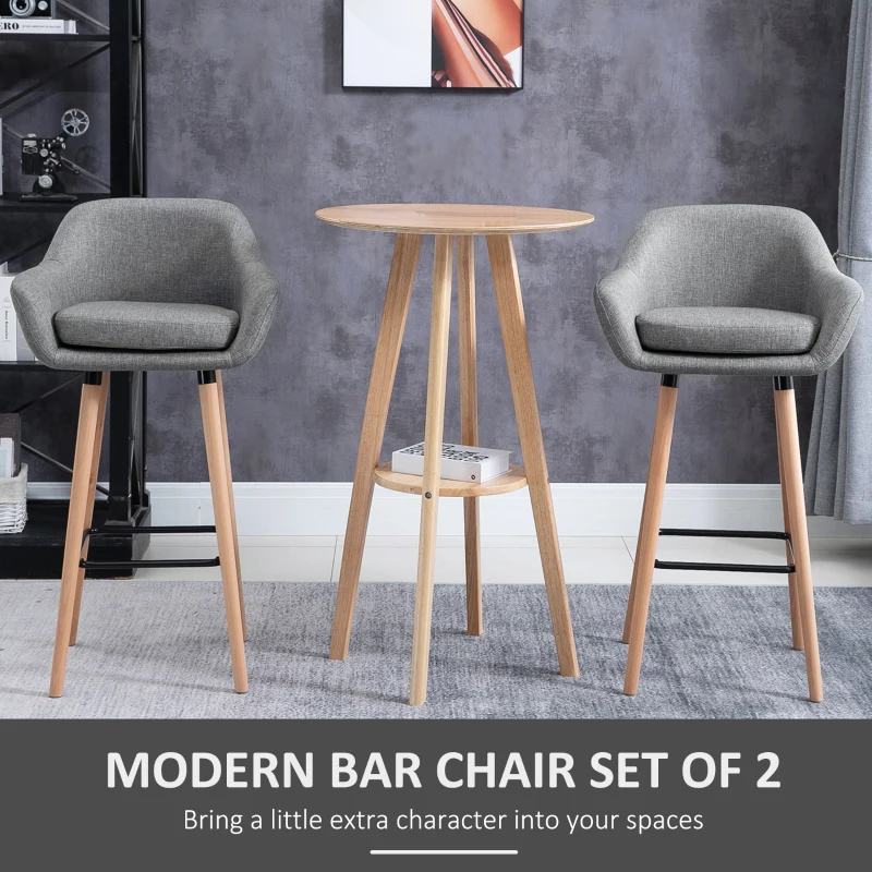 HOMCOM Linen Upholstered Set Of 2 Home Bar Stools Grey(m-4)