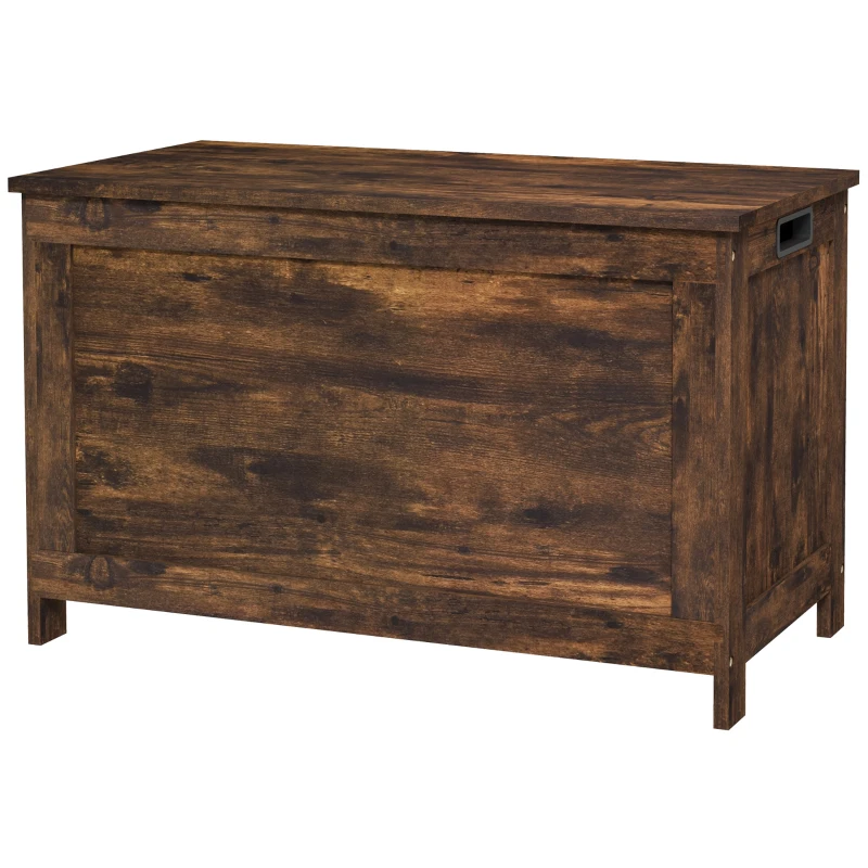 HOMCOM Storage Chest, Modern Storage Trunk with 2 Safety Hinges and Cut-out Handles, Wooden Toy Box for Living Room, Entryway, 76 x 40 x 48 cm, Rustic Brown