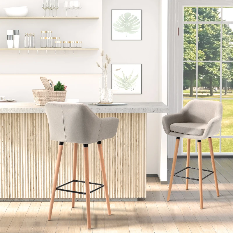 HOMCOM Linen Upholstered Set Of 2 Home Bar Stools Beige(m-10)