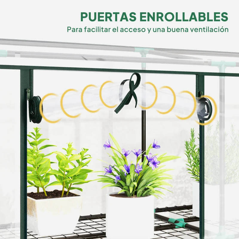 Outsunny Invernadero de Exterior con Estantes de 3 Niveles Puertas con Cremallera y Marco de Acero 215x46x151 cm Transparente