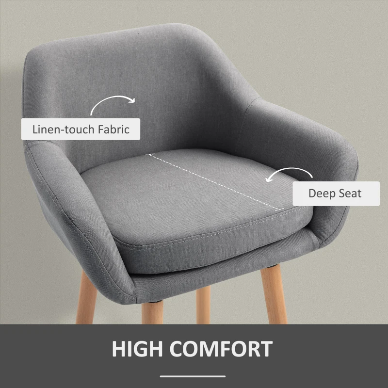 HOMCOM Linen Upholstered Set Of 2 Home Bar Stools Grey(m-6)
