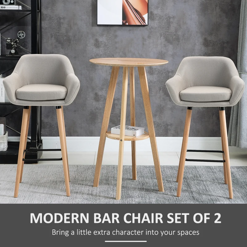 HOMCOM Linen Upholstered Set Of 2 Home Bar Stools Beige(m-4)