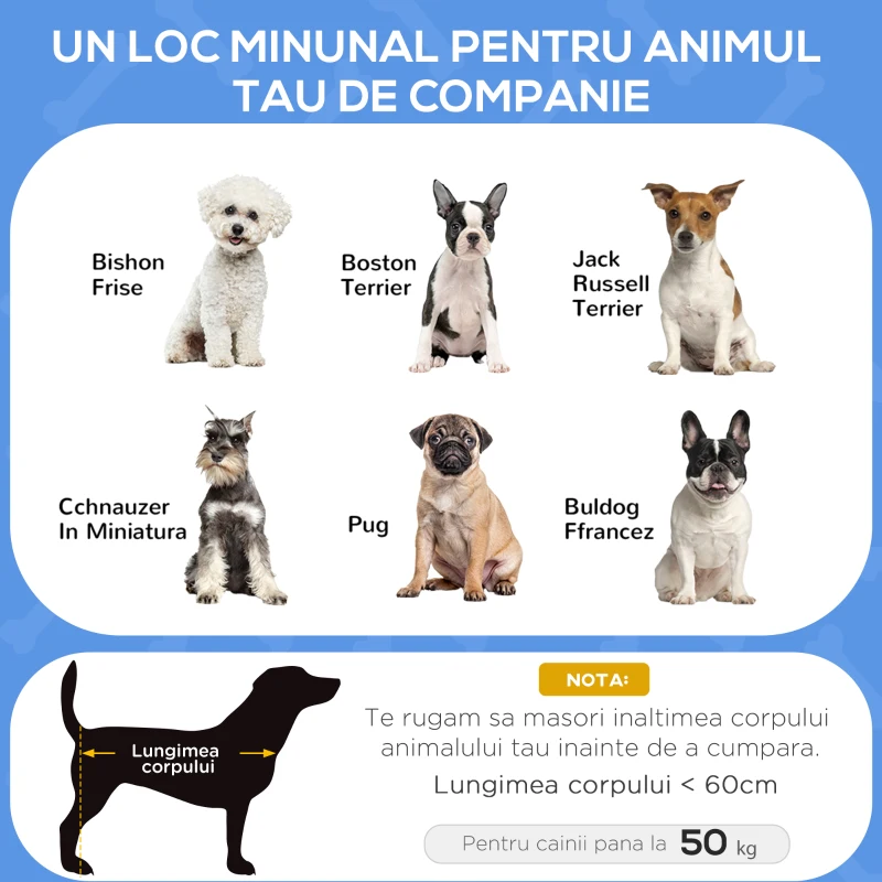 PawHut Pătuț Pliant pentru Câini de Talie Mică pentru Interior și Exterior din Metal și Material, 71x58x20 cm, Gri