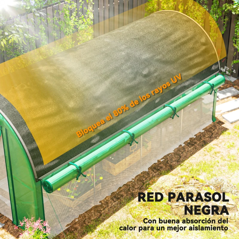 Outsunny Invernadero de Túnel 4,5x2x2 m con Cubierta PE 140 g/m² Paredes Laterales Enrollables 8 Ventanas y 2 Puertas Verde