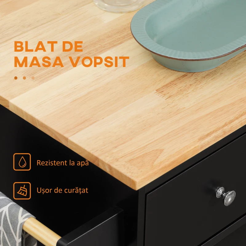 HOMCOM Insulă de Bucătărie cu Dulăpior, 2 Sertare și Suport pentru Condimente cu 3 Rafturi, 89x45x89,5 cm, Negru(m-5)