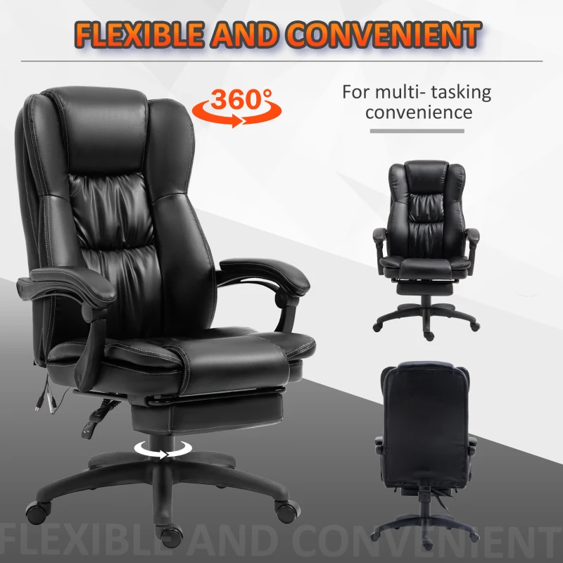 Vinsetto Fotel biurowy Z funkcją masażu Oparcie regulowane do 135° Maksymalny udźwig 120 kg 68,5 cm x 68,5 cm x 119-127 cm Sztuczna skóra Czarny(m-8)