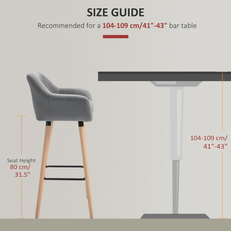 HOMCOM Linen Upholstered Set Of 2 Home Bar Stools Grey(m-7)