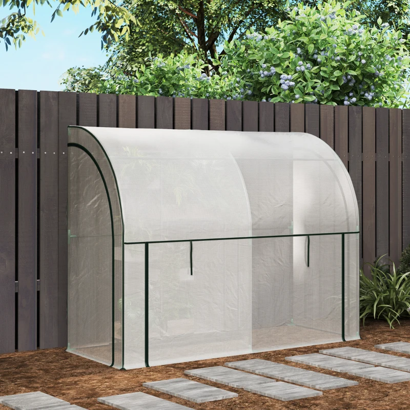 Outsunny Muurbevestigd Kas, Toegankelijk Plantenhuis, Kunststof Zeil, 300 x 80 x 157 cm, Wit