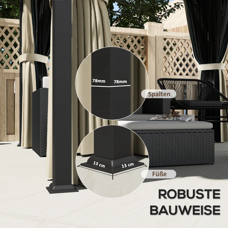 Outsunny 3 x 3 m Pawilon z Twardym Dachem, Ogrodowy Pawilon z Metalowym Dachem, Wodoodporne Namiot Ogrodowe z Siatką i Bocznymi Ścianami, Ciemnoszary