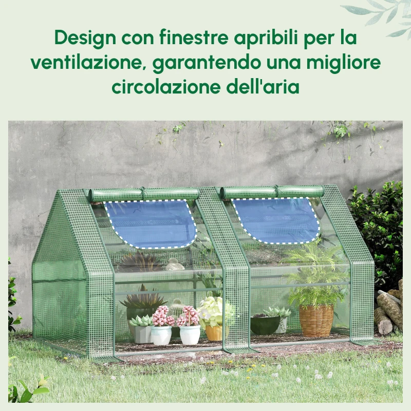 Outsunny Serra per Piante Orto con 2 Coperture in PE e PVC, Struttura in Acciaio - Verde 180x90x90cm