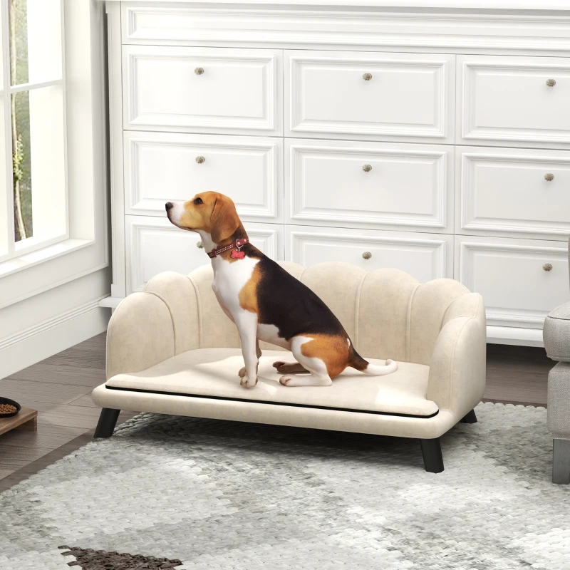 PawHut Contemporary Seashell-Shaped Dog Sofa Bed for Dog Cat 98L x 60W x 35H cm Plush Velvet Cushion Green