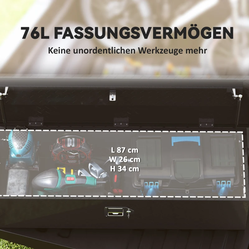 HOMCOM Robuuste Aluminium Opbergkist met Zijhandvatten, Slot en Sleutels, Gereedschapskist, 99 x 33 x 35,5 cm
