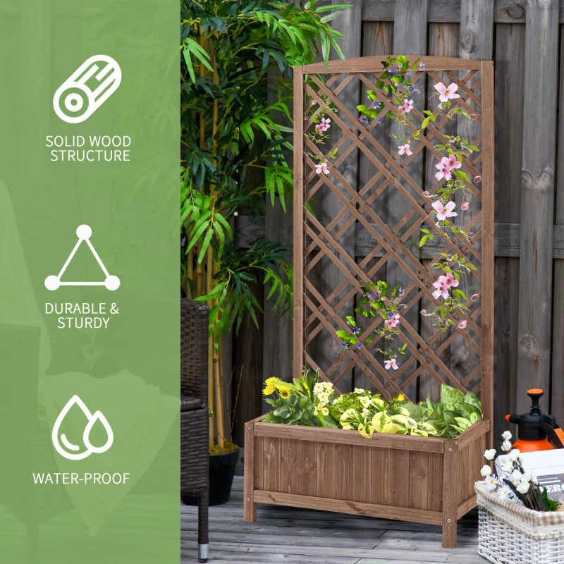 Outsunny Raised Garden Bed Planter Box with Trellis Wooden Trellis Planter Yellow 60 x 30 x 122.5 cm