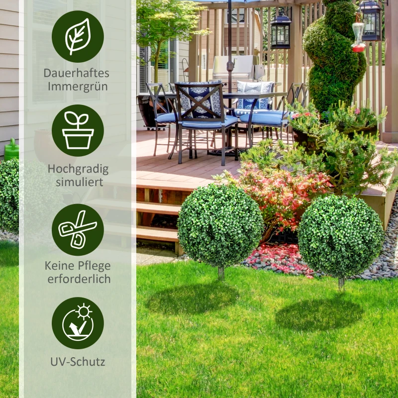 HOMCOM Sztuczny Bukszpan w Zestawie 2 szt., Realistyczny, Odporny na Warunki Atmosferyczne, Łatwy w Pielęgnacji, 70 cm