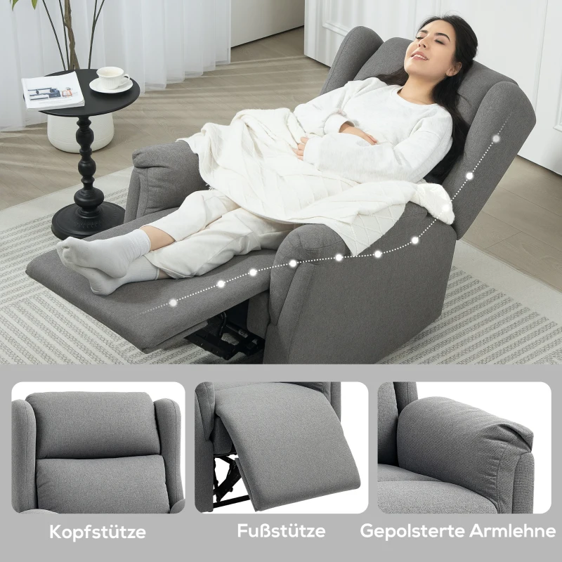 HOMCOM Relaxfauteuil, Verstelbare Gestoffeerde Fauteuil met Voetensteun, 160° Kantelbaar, Linnenlook, Snelle Montage, Donkergrijs(m-7)