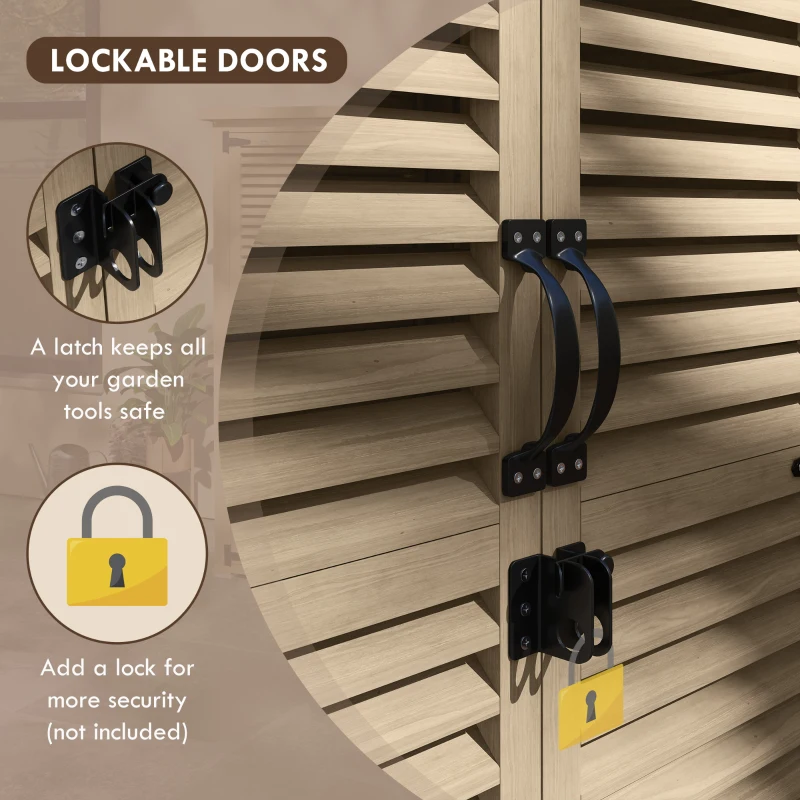 Outsunny Wooden Garden Storage Cabinet for Tools with 2 Shelves Bitumen Roof Louvred Doors Lockable 75 x 50 x 118