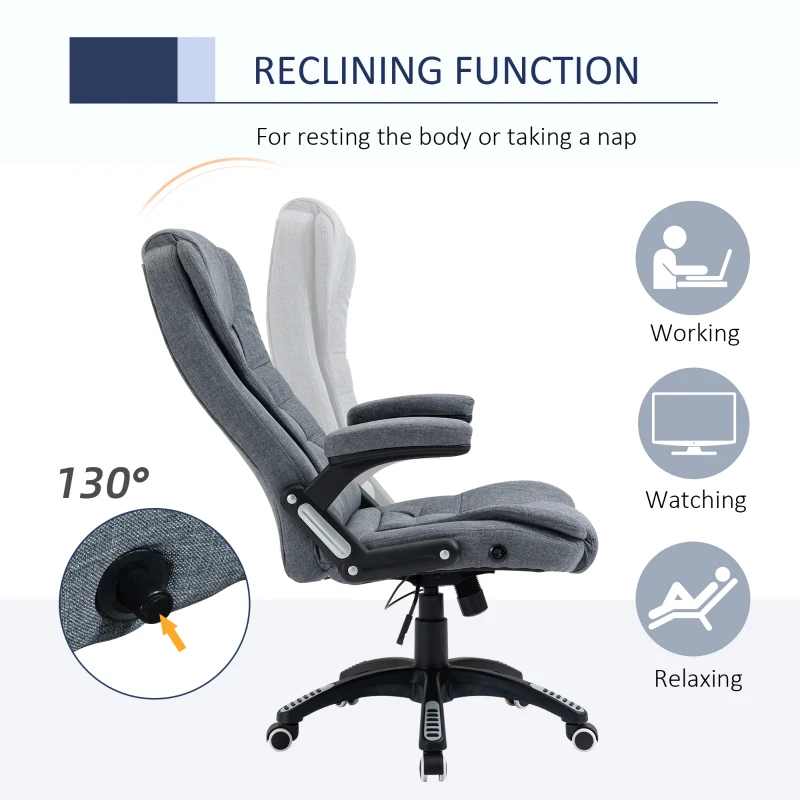 Vinsetto Office Chair Computer Ergonomic Reclining Backrest Swivel Seat Height Adjustable Padded Armrest Gray