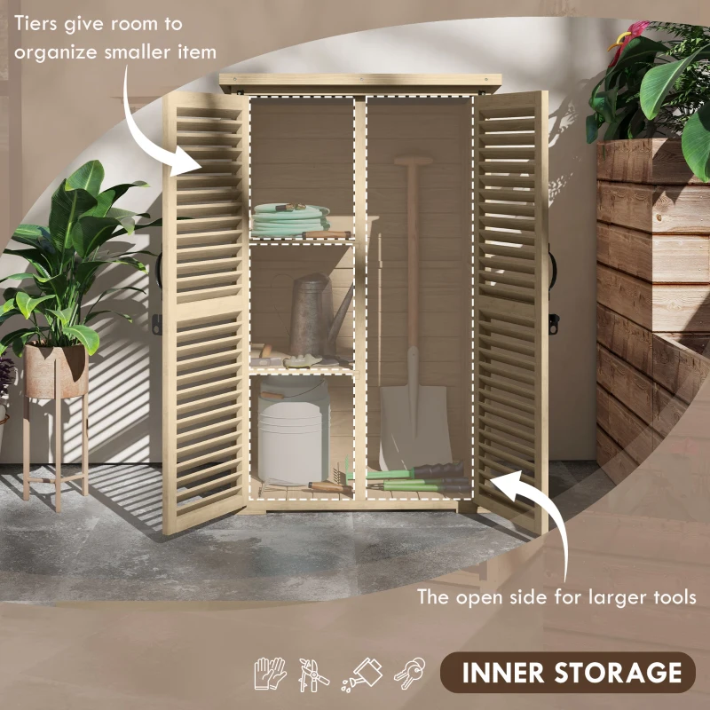 Outsunny Wooden Garden Storage Cabinet for Tools with 2 Shelves Bitumen Roof Louvred Doors Lockable 75 x 50 x 118