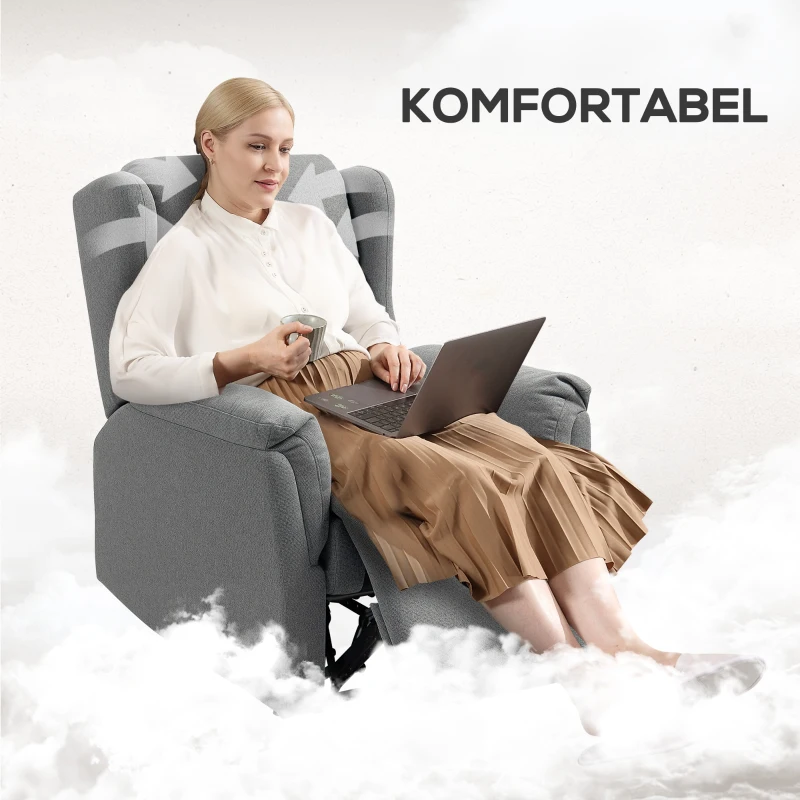 HOMCOM Relaxfauteuil, Verstelbare Gestoffeerde Fauteuil met Voetensteun, 160° Kantelbaar, Linnenlook, Snelle Montage, Donkergrijs(m-6)
