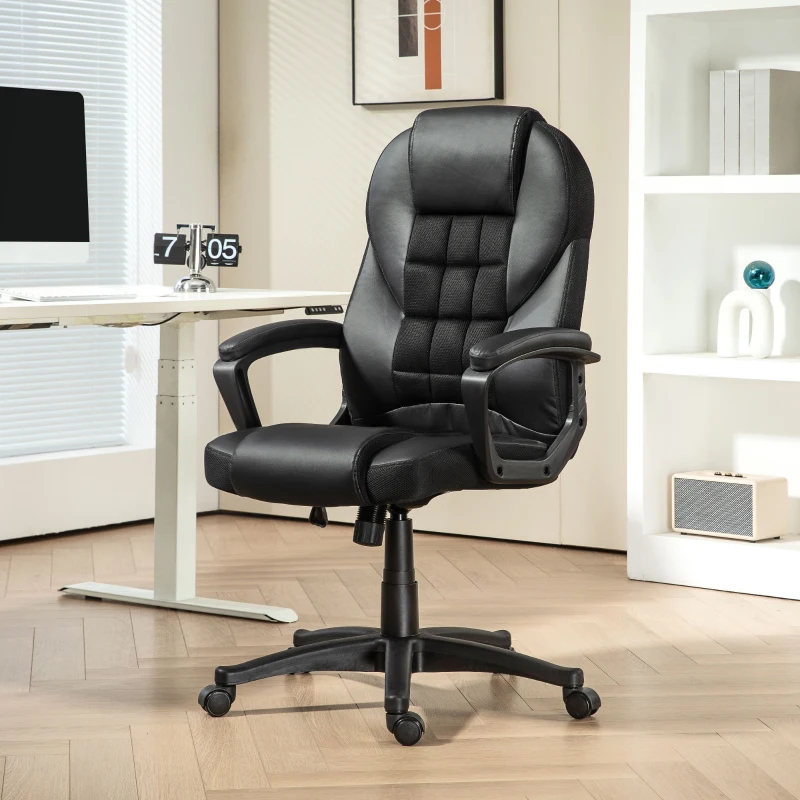 HOMCOM Office Chair, Desk Chair, with Rocking Function and 360° Swivel Seat, 65L x 69W x 110-120H cm, Black