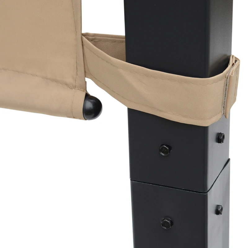 Outsunny Outdoor Retractable Pergola Garden Gazebo with Two Adjustable Side Canopy Overhead Sun Shade Backyard Canopy Cover, Steel Khaki 2.96x2.45x2.3m