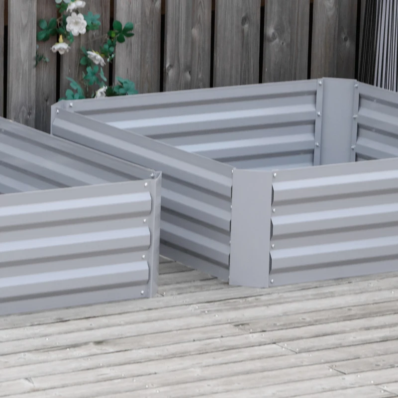 Outsunny Set of 2 291L Raised Garden Bed, Elevated Galvanised Planter Box for Flowers, Herbs, 100x100x30cm, Grey