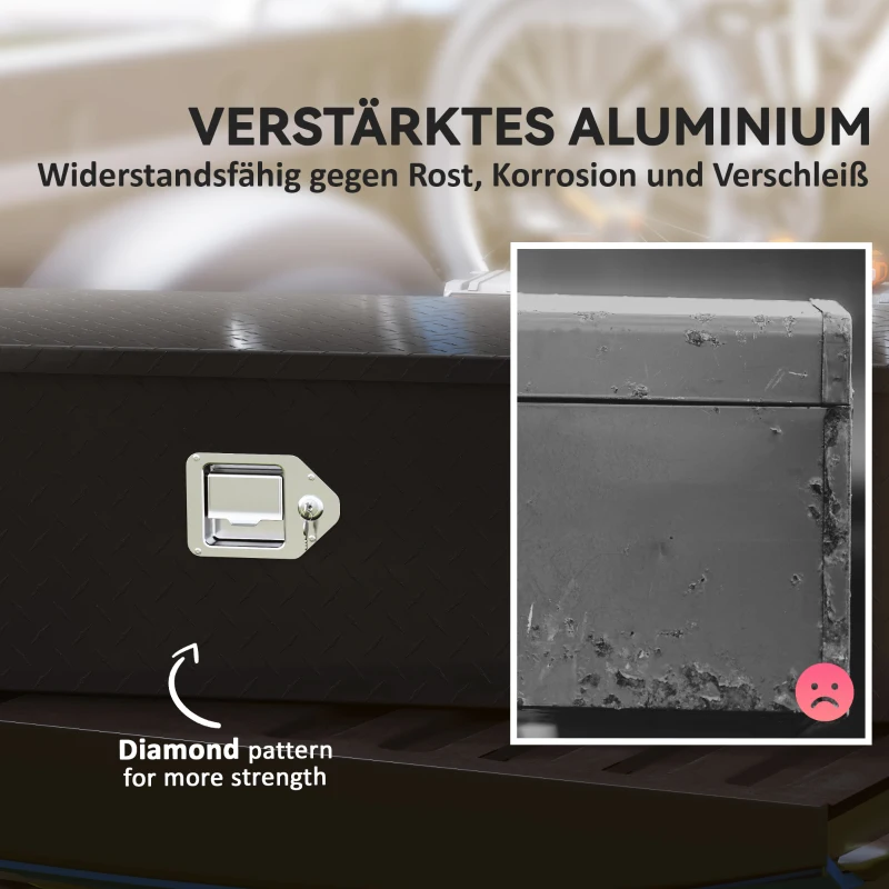 HOMCOM Robuuste Aluminium Opbergkist met Zijhandvatten, Slot en Sleutels, Gereedschapskist, 99 x 33 x 35,5 cm