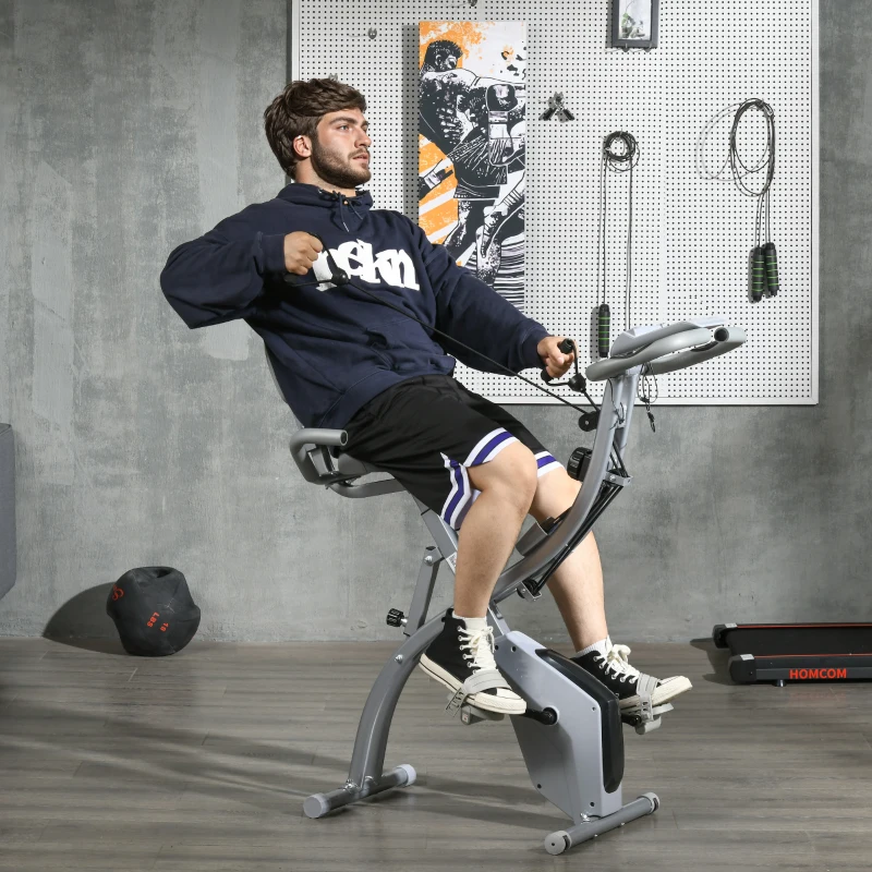 HOMCOM Folding Exercise Bike 8 Levels of Magnetic Resistance Adjustable Seat Backrest Ergonomic Handles Black Gray(m-9)