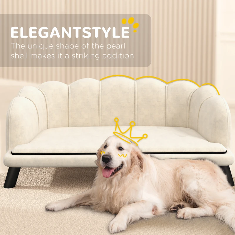 PawHut Contemporary Seashell-Shaped Dog Sofa Bed for Dog Cat 98L x 60W x 35H cm Plush Velvet Cushion Green