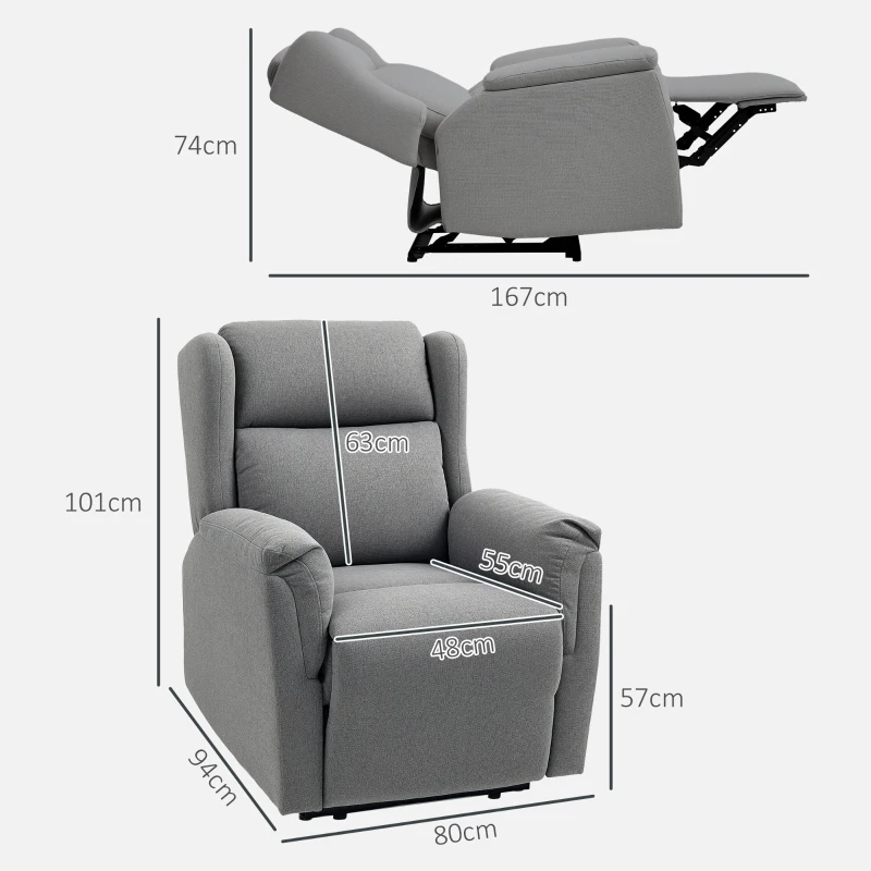 HOMCOM Relaxfauteuil, Verstelbare Gestoffeerde Fauteuil met Voetensteun, 160° Kantelbaar, Linnenlook, Snelle Montage, Donkergrijs(m-3)
