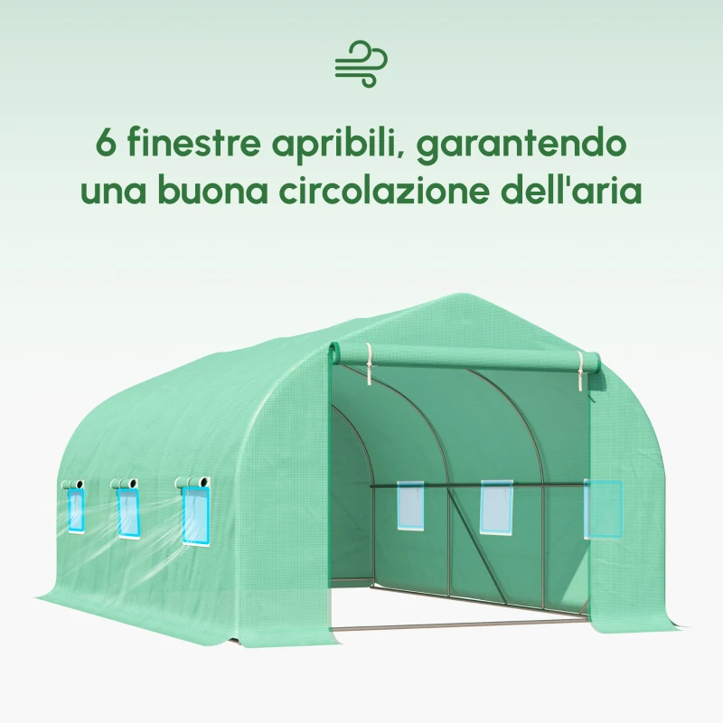 Outsunny Serra per Orto a Tunnel 4.5x3x2m con Tetto Spiovente in PE e Tubi d'Acciaio Verde Scuro