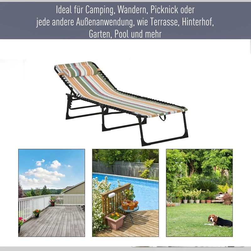 Outsunny Zonnebed, Opvouwbare Tuinligstoel, Klapbed, 4-stand rugleuning, Staal, Gaas, 189 x 58 x 30 cm, Meerkleurig