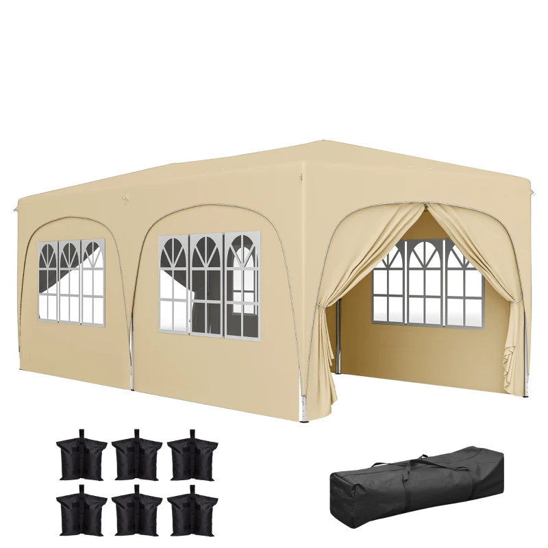Outsunny Pop Up Folding Gazebo 3 x 6m, UPF50+ Adjustable Height, with Carry Bag and Sandbags, Sand