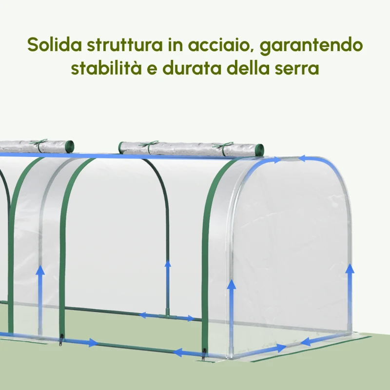 Outsunny Serra a Tunnel in PVC Trasparente e Acciaio con Porte a Cerniera, 295x100x80 cm