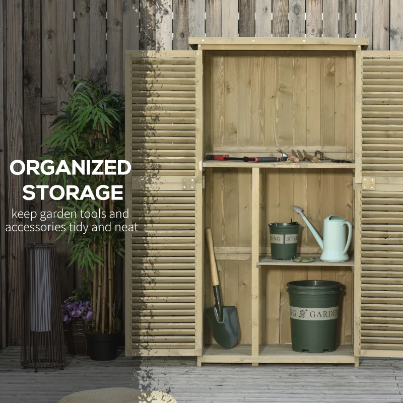 Outsunny 87 x 47 x 160cm Wooden Garden Storage Shed, Sheds & Outdoor Storage with Asphalt Roof & 2 Large Wood Doors with Lock, Sand Brown