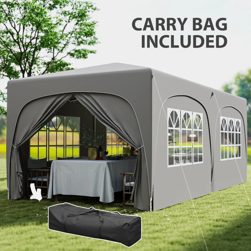 Outsunny Pop-Up Folding Gazebo 3 x 6m, UPF50+ Adjustable Height, with Carrying Bag and Sandbags, Light Gray