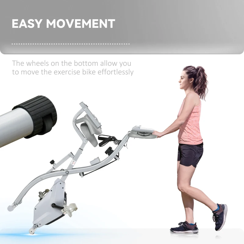 HOMCOM Folding Exercise Bike 8 Levels of Magnetic Resistance Adjustable Seat Backrest Ergonomic Handles Black Gray(m-7)