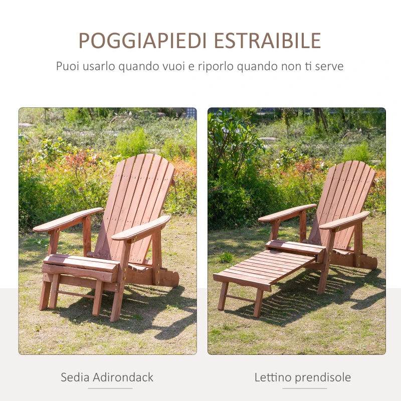 Outsunny Sedia a Sdraio Adirondack da Giardino Pieghevole Regolabile con Poggiapiedi 175x70x89cm